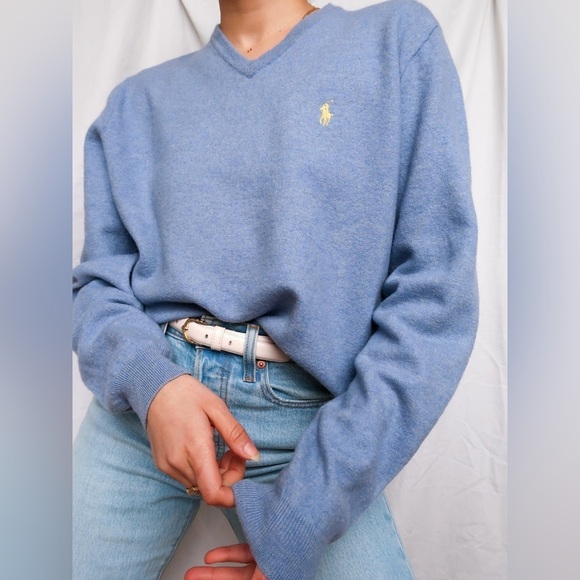 Polo by Ralph Lauren V Neck 100% Pima Cotton Pullover Sweater Blue sz XL - Picture 4 of 9